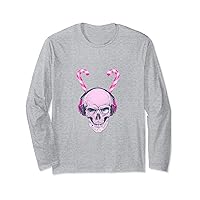 Pink Peppermint Candy Cane Skull Head | Seasons Greetings Long Sleeve T-Shirt