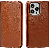 Case for iPhone 13 Pro Max, Genuine Leather Wallet Case with Card Holder Magnetic Cover Camera Protection Book Style Flip Case TPU Shell (Color : Brown)