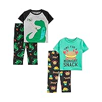Simple Joys by Carter's Toddler Boys' 4-Piece Pajama Set (Short-Sleeve Poly Top & Fleece Bottom)