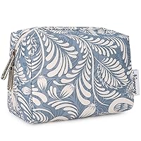 Narwey Small Makeup Bag for Purse Travel Makeup Pouch Mini Cosmetic Bag for Women (Small, Blue Leaf)