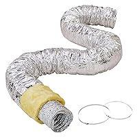 VEVOR 5 Inch Insulated Flexible Duct R-4.2，25 Feet Long with 2 Duct Clamps, Heavy-Duty Three Layer Protection Air Ducting Hose for HVAC Heating Cooling Ventilation and Exhaust Ductwork Insulation