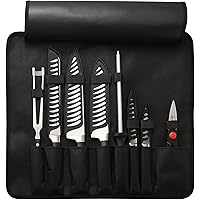 Chef Knife Set with Bag, 9 Pieces German Stainless Steel Chef Knives with Portable Knife Roll Storage Bag, Blade Guards, Carving Fork, and Kitchen Shears for Outdoor Camping Travel