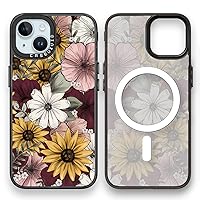Magnetic for iPhone 15 Magsafe Case Cute Aesthetic - Durable Fashion Funny Phone Case - Girly Sunflower Pattern Print Cover Design for Woman Girl 6.1 inches Black