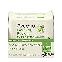 Positively Radiant Oil-Free Makeup Removing Face Wipes to Help Even Skin Tone and Texture with Moisture-Rich Soy Extract, Gentle Facial Cleansing Wipes, Twin Pack, 2 x 25 ct.