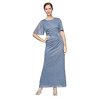 S.L. Fashions Women's Long Glitter Mesh Stretch Embellished Gown Dress