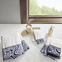 Madison Park Aubrey 100% Cotton Luxurious Bath Towel Set Highly Absorbent, Quick Dry, Jacquard Paisley Design, Hotel & Spa Quality for Bathroom Decor, Multi-Sizes, Navy 6 Piece