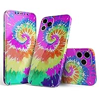 Full Body Skin Decal Wrap Kit Compatible with iPhone 11 Pro Max (Screen Trim & Back Skin) - Spiral Tie Dye V1