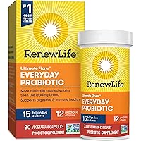 Renew Life Everyday Probiotic Capsules, Daily Supplement Supports Urinary, Digestive and Immune Health, L. Rhamnosus GG, Dairy, Soy and Gluten-Free, 15 Billion CFU, 30 Count
