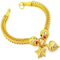 Heart & Star 22K 23K 24K THAI BAHT YELLOW GOLD Plated Jewelry Bracelet Bangle 7.5 inch Women