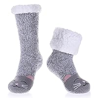 FNOVCO Women's Slipper Socks with Grippers Cozy Fuzzy Soft Thick Winter Warm Non-Slip Fleece Lined Socks