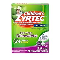 Children's Zyrtec Allergy Dye-Free Chewables, 2 Years & Older, Grape Flavor, 24 Count