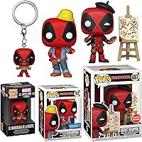 ArtPool Marvel Pop! Figure Deadpool Artist Exclusive Bundled with El Chimichanga Keychain! Hanger + 30th Character Construction Worker Collectible 3 Items