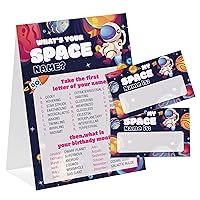 Space Theme What's You Space Name Game, Baby Shower Game Stickers, Birthday Game, Party Decoration, Activity Game for Office or Class, Package Contains 1 Sign and 30 Name Stickers(wyn04)