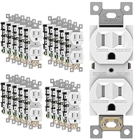 20 Pack Duplex Receptacle Outlet, Tamper-Resistant Electrical Wall Outlets, Residential Grade, 3-Wire, Self-Grounding, 2-Pole,15A 125V, UL Listed, 61580-TR-W-20PCS, White