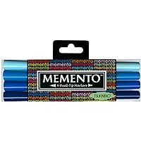 Tsukineko 4-Pack Dual-Ended Fade-Resistant and Water-Based Memento Markers, Ocean