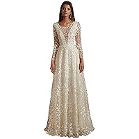 Women's Sexy Heavy Beaded Long Prom Dresses Long Sleeve Evening Gowns