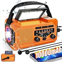 10000mAh Emergency Weather Radio with Solar Charging, Hand Crank & Type-C Charge, Portable Radio AM/FM/NOAA, LED Flashlight Reading Lamp Compass for Outdoor Camping Phone Charger SOS Alarm Radio