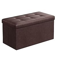 SONGMICS 30 Inches Folding Storage Ottoman Bench, Storage Chest, Footrest, Coffee Table, Padded Seat, Faux Leather, Holds up to 660 lb, Brown ULSF40Z