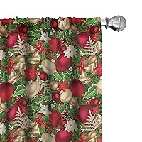 Ambesonne Christmas Curtains, Tree Branches Spruce Leaves Balls Bells Cones Poinsettia Flowers Mistletoe Berry, Window Treatments 2 Panel Set for Living Room Bedroom, Pair of - 28
