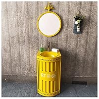 Industrial Style Vanity Unit with Basin, Bathroom Vanity Unit Floor Standing Under Sink Bathroom Cabinet with Faucet and Drain Bathroom Sink Cabinet 18.8 x 18.8 x 33.8in,Yellow,with Mirror