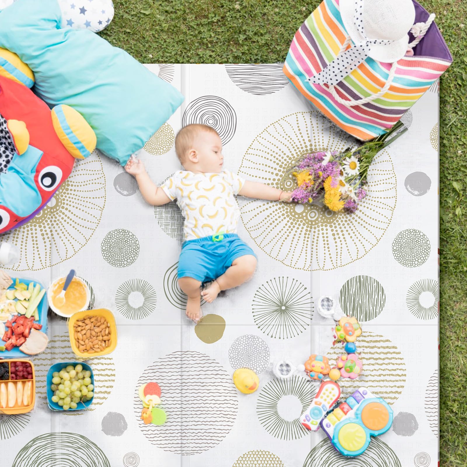 Baby Play Mat 79x71, Extra Large Baby Mat for Floor, Foldable Play XPE Foam Mat, Reversible Crawling Mat for Baby, Waterproof, Safe & Thick Playmats for Babies and Toddlers, Indoor & Outdoor Use