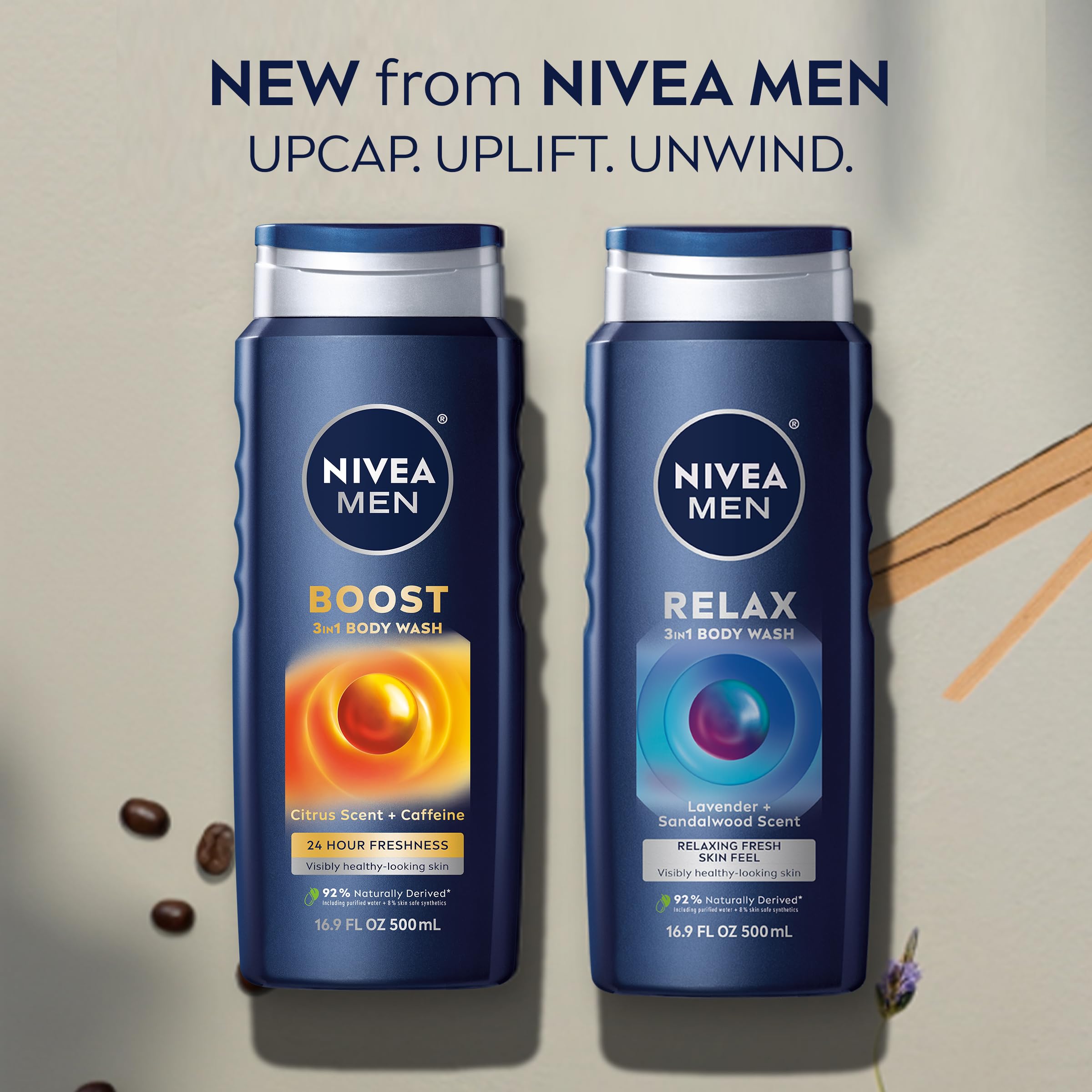 Nivea Men Boost 3-in-1 Body Wash, Citrus Scent and Caffeine Enriched Men's Body Wash Cleanses Face, Body and Hair, 16.9 Fl Oz Bottle, Pack of 3