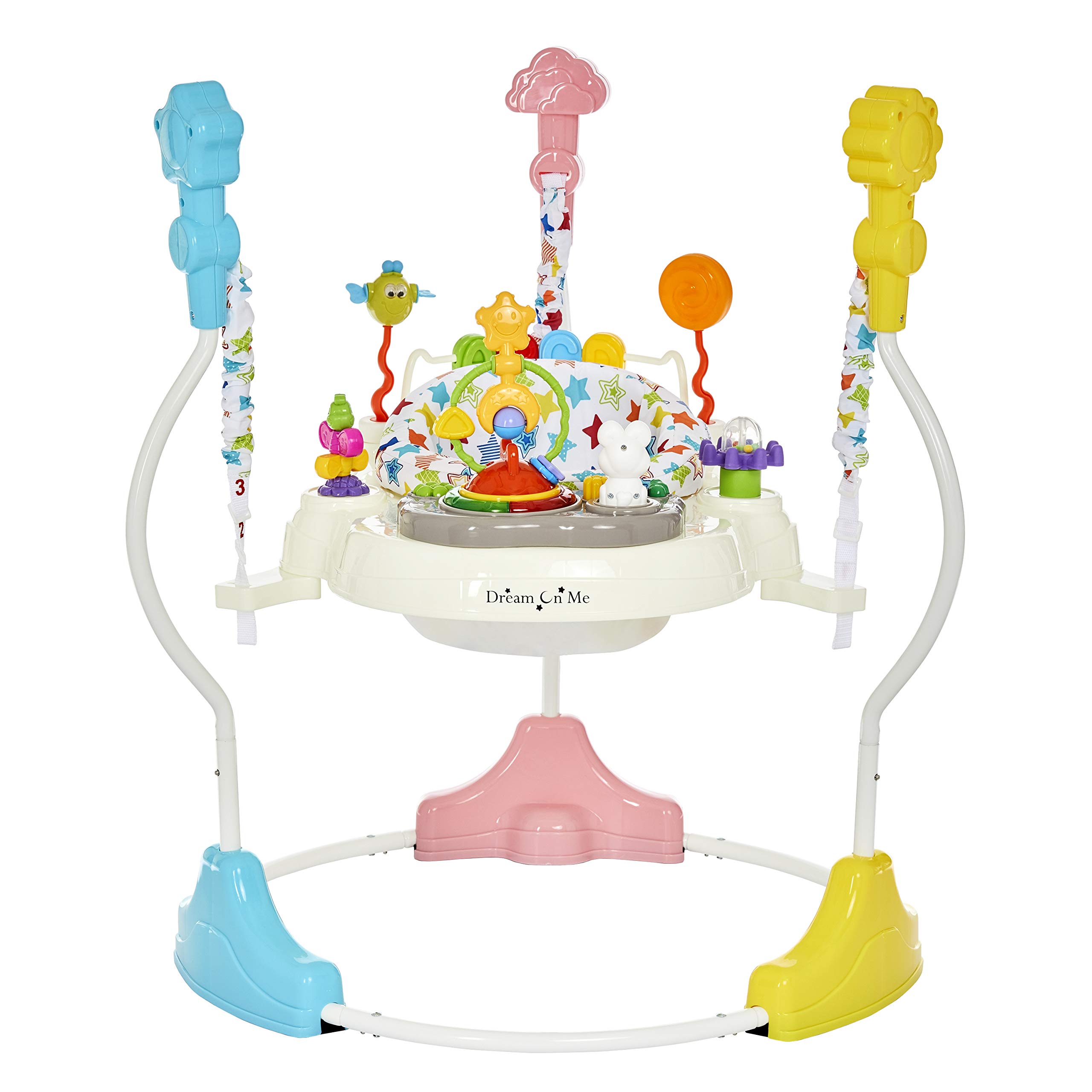 Dream On Me Zany 2-in-1 Baby Activity Center and Bouncer in Star Print, Sturdy and Strong Frame, 3 Height Positions, 360° Rotating Seat, 12 Songs with Flash Lights