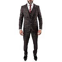 Owen Mens Blue Slim Fit 3 Piece Brown Blue Checkered Suits Single Breasted