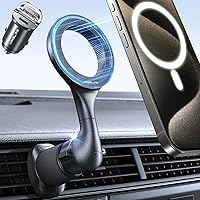 MRGLAS for MagSafe Car Mount [40 Strong Magnets] [360° Rotation] Air Vent Magnetic Cell Phone Holder [Double Metal Hook] Car Phone Mount Compatible iPhone 15 14 Pro Plus Max Samsung S24