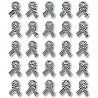 25 Pc Gray Awareness Enamel Ribbon Pins With Metal Clasps - 25 Pins - Show Your Support For Asthma, Brain Cancer, Brain Tumors, Diabetes