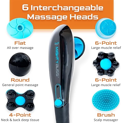 Mighty Bliss Deep Tissue Back and Body Massager Cordless Electric Handheld Percussion Muscle Hand Massager - Full Body Pain Relief Vibrating Therapy Massage Machine, Neck, Shoulder, Leg, Foot