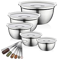 FineDine Stainless Steel Mixing Bowls with 7-Piece Measuring Spoon Set