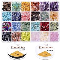 Vilihkc Natural Chip Stone Beads 24 Colors 1200 Pieces Irregular Gemstones Healing Crystal Loose Rocks Bead Hole Drilled DIY for Bracelet Jewelry Making Crafting (4-8mm,2 Rolls of Elastic String)