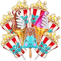Giant, Ice Cream Balloon and Popcorn Balloons Set - Pack of 9 | Popcorn Movie Night Balloons for Movie Night Decorations | Ice Cream Cone Balloons and Popsicle Balloons for Ice Cream Party Decorations