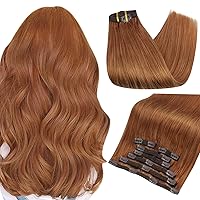 Full Shine Copper Human Hair Clip in Extensions 18 Inch Real Human Hair Extensions Clip ins Straight Remy Invisible Hair Extensions for Women Double Weft 7Pcs