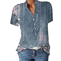 Plus Size Tops for Women with Pocket Comfort Super Soft Floral Short Sleeve V Neck Stretchy Summer Shirts for Women