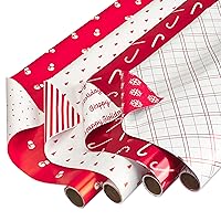 American Greetings 120 sq. ft. Reversible White and Red Christmas Wrapping Paper Bundle for, Snowman, Tree, Candy Canes, Snowflakes (4 Rolls 30 in. x 12 ft.)
