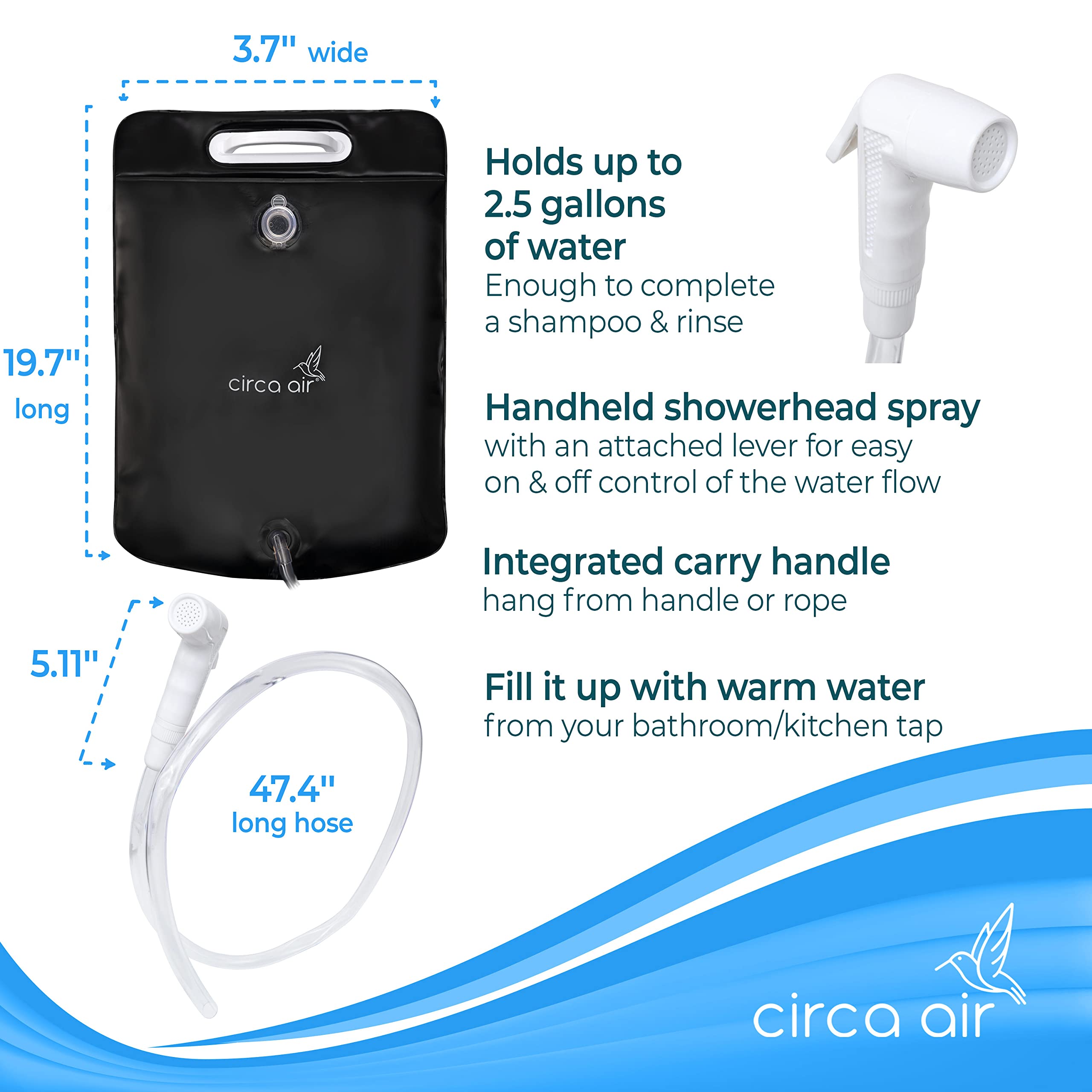 Circa Air Inflatable Hair Washing Basin and Shower Bag for Bedridden, Portable Shampoo Bowl for Home, Mobile Hair Washing Station, Portable Sink for Washing Hair in Bed, Elderly Aid Hair Washing
