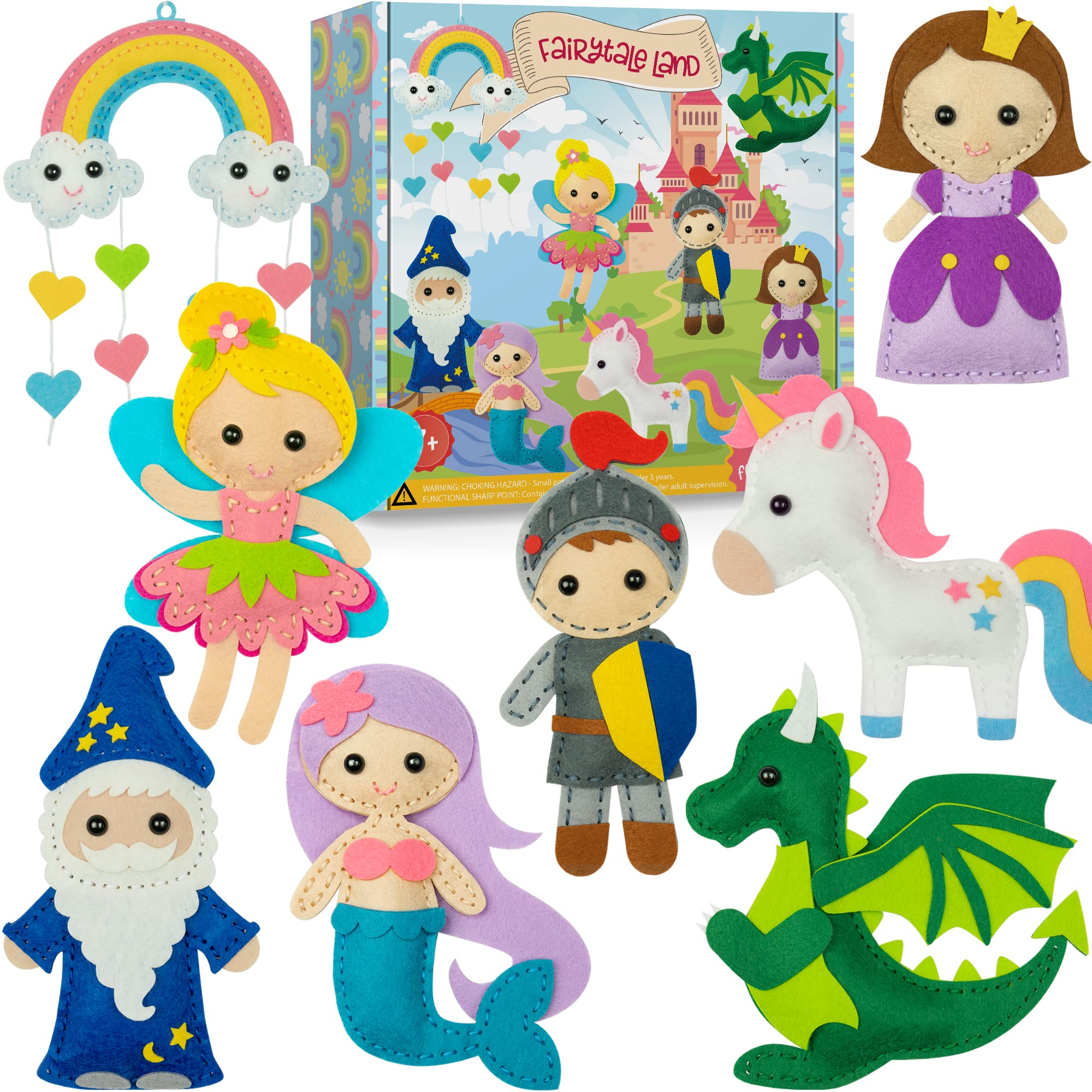 Craftorama Sewing Kit for Kids, Fun and Educational Fairytale Craft Set for Boys and Girls Age 7-12, Sew Your Own Felt Animals Craft Kit for Beginners, 165 Piece Set