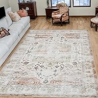 Area Rug 9x12 Machine Washable Rug Taupe Distressed Area Rugs Indoor Floor Cover Carpet Rug Soft Velvet Mat Foldable Accent Rug for Living Room Bedroom Dining Room, 9' x 12', Taupe