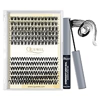 Lash Clusters QUEWEL 144pcs Cluster Lashes MIX12-18mm 2 Styles Thin Band+ QUEWEL 5ML Lash Clusters Overnighter Mild Formula Long-Lasting