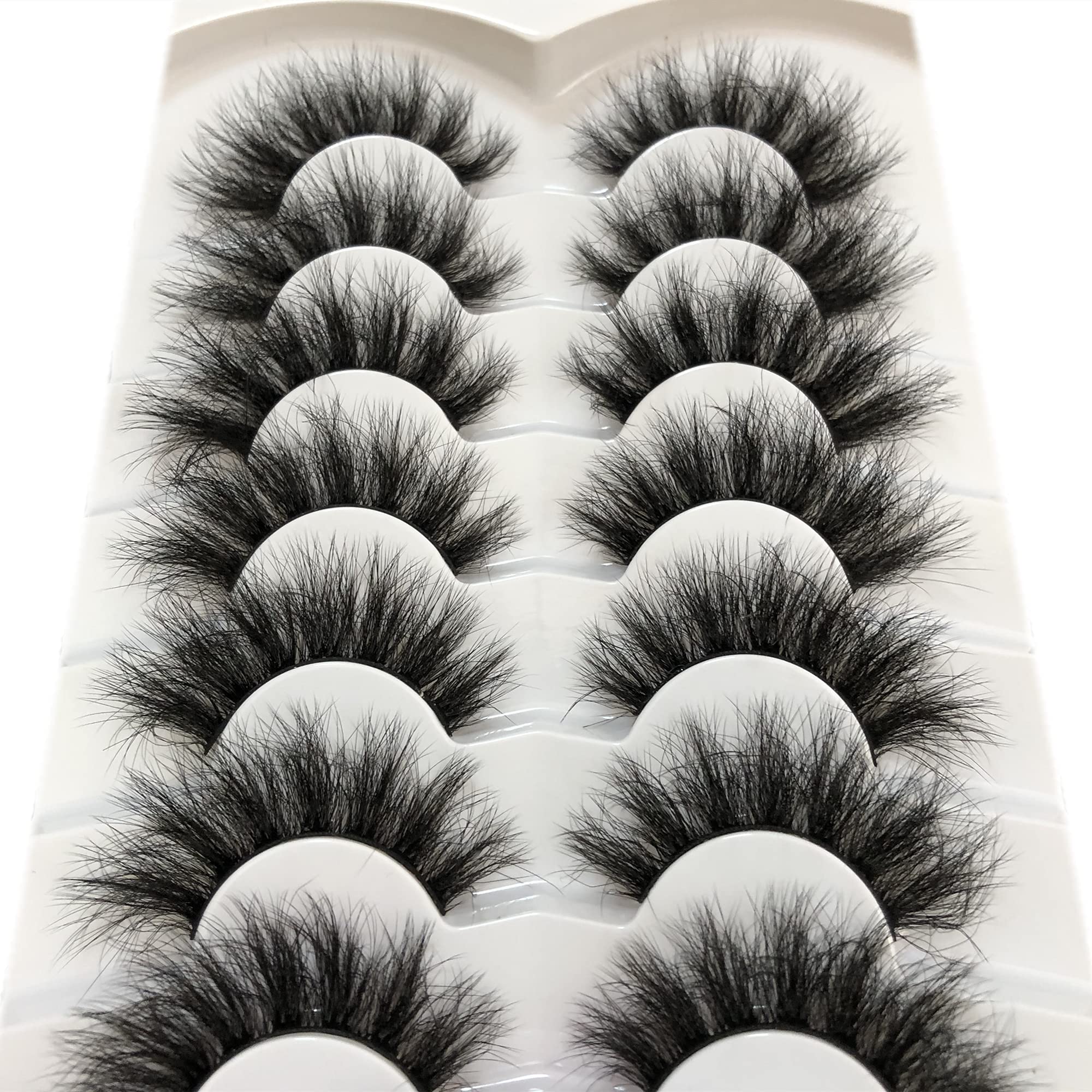 Pooplunch False Eyelashes Fluffy Mink Lashes Cat-Eye Look 18MM Wispy Long 8D Volume Fake Eyelash Strips 7 Pairs Pack