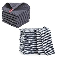 Homaxy 100% Cotton Kitchen Dish Cloths(12x12 Inches, 6 Pack) and Coral Velvet Kitchen Dish Cloths(10 x 10 inch,12 Pack), Reusable Fast Drying Microfiber Cleaning Cloth, Dark Grey