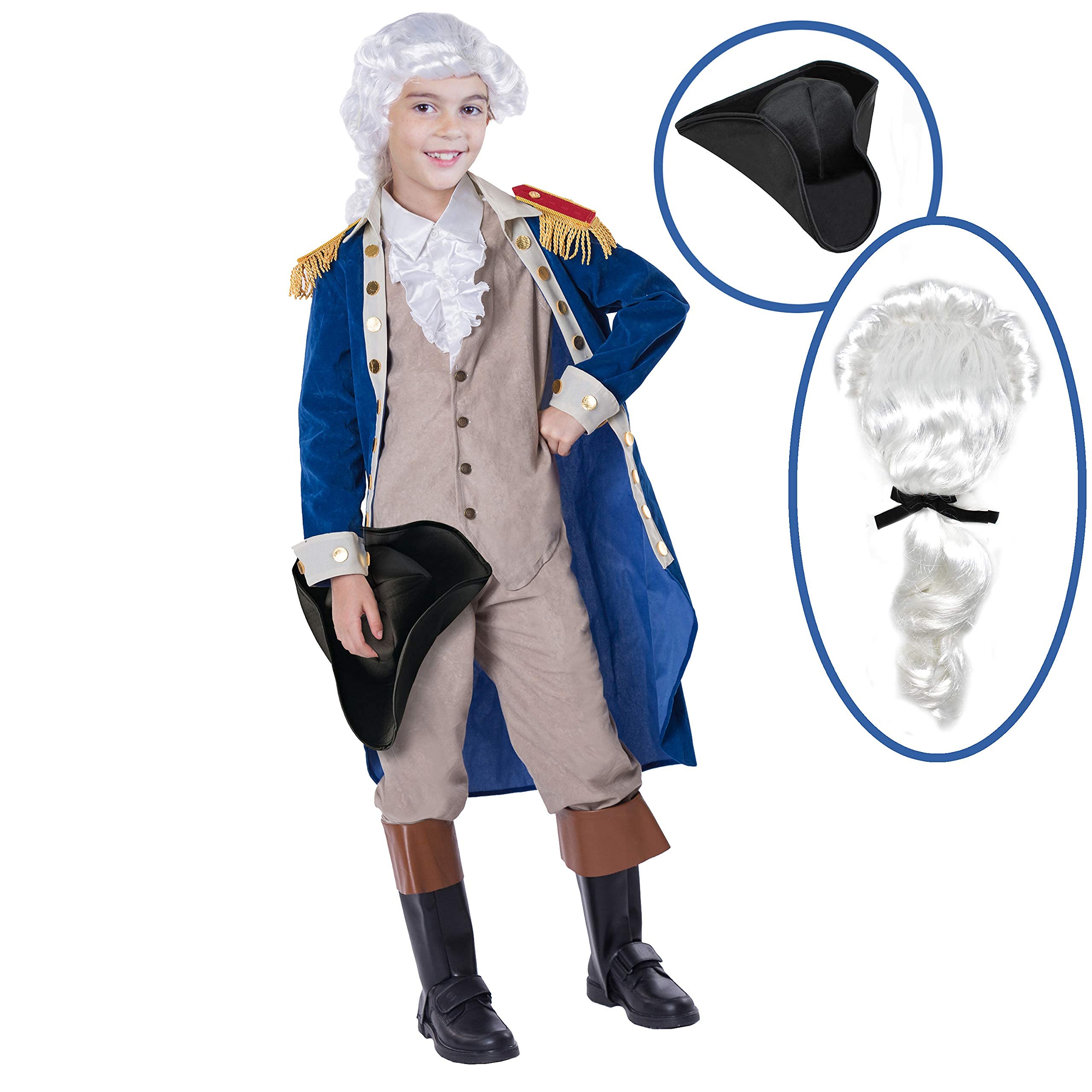 Spooktacular Creations George Washington Colonial Boys Costume Set with Wig and Hat for Halloween Dress Up Party
