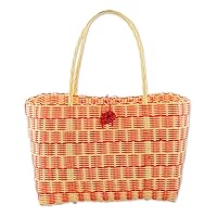 NOVICA Artisan Handwoven Tote In Strawberry Red Cornsilk Handbags Ivory Patterned Recycled Guatemala Eco Friendly 'Delightful Day In Strawberry'