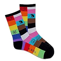 K. Bell Socks Women's Crew, Rainbow Patches (Black), 4-10
