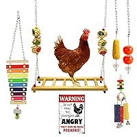 Wide Chicken Swing - Chicken Coop Accessories, 6 Pack Chicken Toys – with Chicken Swing, Xylophone, Vegetable Hanging Chicken Feeder, Chicken Pecking Toy, and Beautiful Decorative Sign