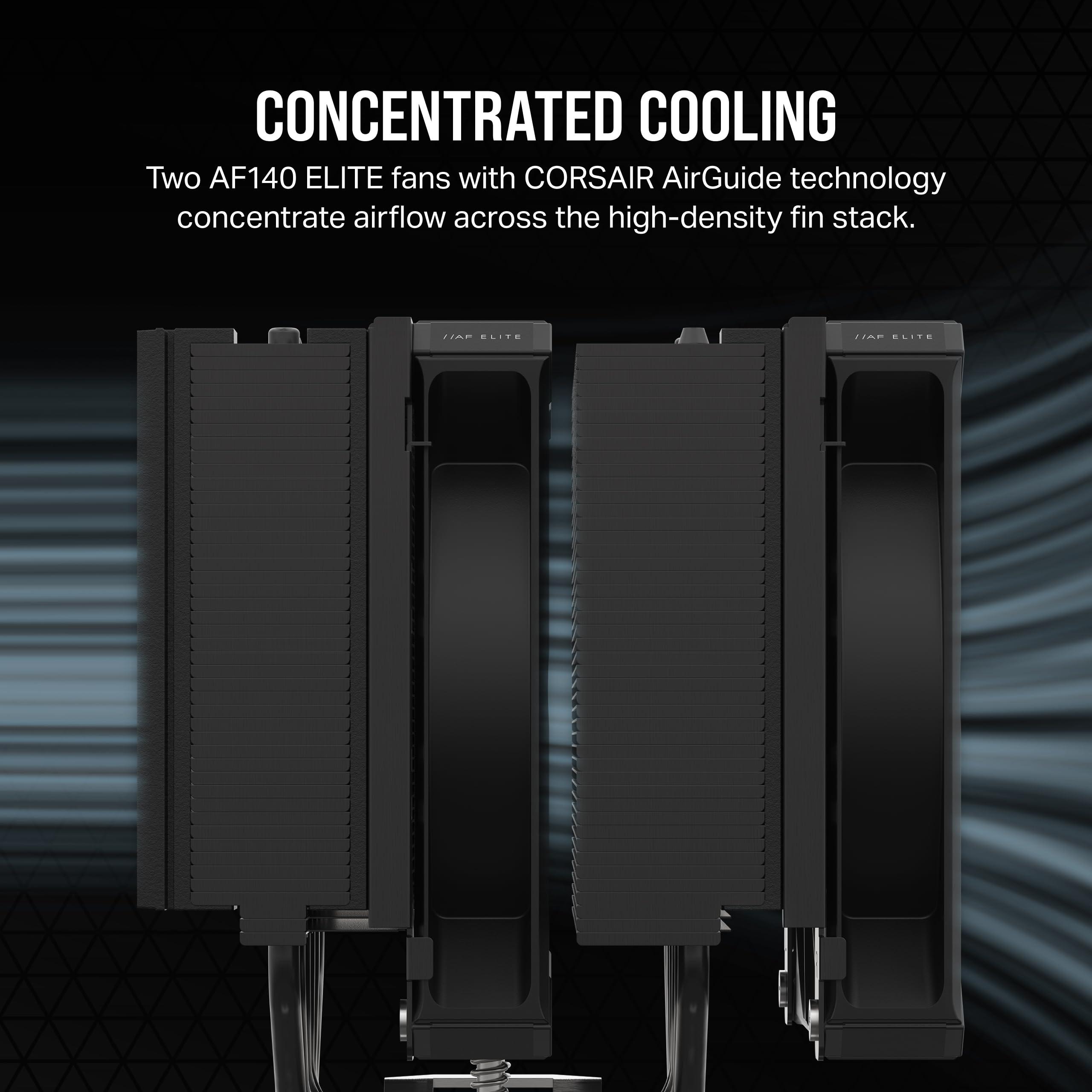 CORSAIR A115 High-Performance Tower CPU Air Cooler — Cools up to 270W TDP - Slide-and-Lock Fan Mount - Two Corsair AF140 Elite Fans - Easy to Install - Pre-Applied Thermal Paste — Black
