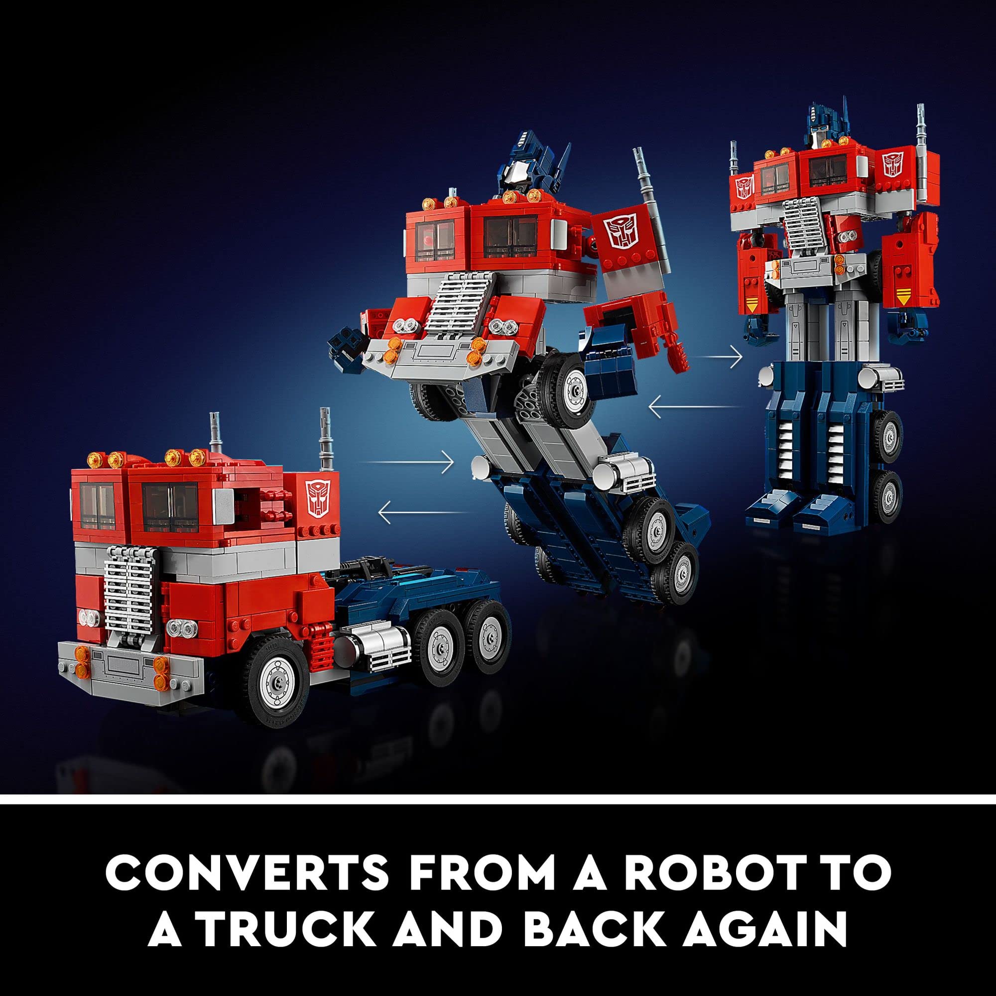LEGO Icons Optimus Prime 10302 Transformers Figure Set, Collectible Transforming 2-in-1 Robot and Truck Model Building Kit for Adults, Perfect for Display or Play, Idea