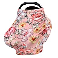 Pink Baby Car Seat Cover Girls, Infant Carseat Canopy, Stretchy Multi- use Nursing Cover for Stroller/High Chair/Shopping Cart/Car Seat Canopies (Floral)